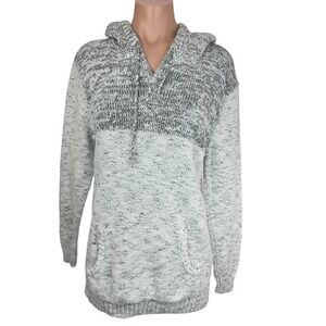 Retrofit Sz L Pullover Hooded Sweater Long Sleeve White & Gray Cotton Polyester